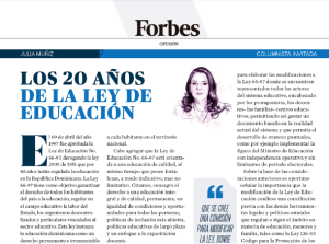 Articulo de la revista forbes sobre los 20 años de la ley de educación.